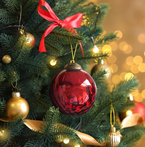 Miniatura 2 de Juego de 4 adornos de vidrio de mercurio rojo (bola antigua en relieve de 3.15 pulgadas) perfectos para árbol de Navidad, decoración colgante