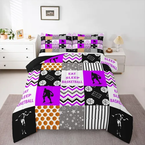 Miniatura 10 de Erosebridal Edredón de baloncesto para niños, juegos deportivos, inserción de edredón individual para niños, adolescentes y adultos, juego