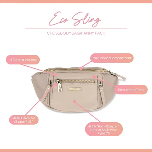 Miniatura 2 de JuJuBe Bolso bandolera ecológico, riñonera negra de moda para mamás, adorable riñonera o cangurera cruzada, incluye 5 bolsillos y ranuras