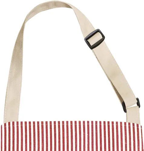 Miniatura 4 de AFUN Delantal de mezcla de algodón ajustable a rayas con bolsillos para mujeres y hombres (negro/rojo1, 2)