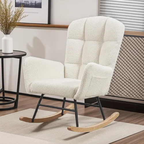 oaaktu Mecedora para guardería, planeador tapizado con respaldo alto, balancín para guardería, cómodo y elegante sillón decorativo para salas de