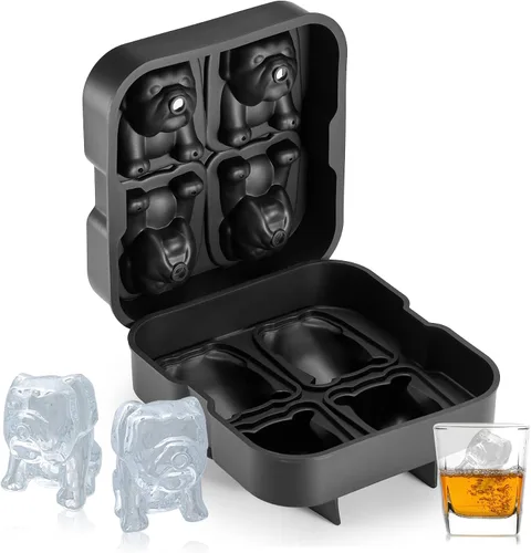 Nax Caki Bulldog Gifts - Molde para cubitos de hielo 3D Bulldog con formas divertidas, molde de hielo grande de 2.4 pulgadas, bandejas de cubitos de