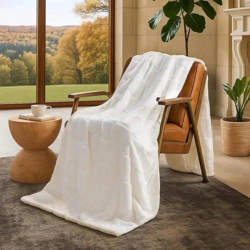 Miniatura 12 de Cozy Bliss Manta de Tiro de Piel Sintética de Conejo a Cuadros Gris, Mantas Suaves Difusas Esponjosas Minky Peludas para Sofá, Cama