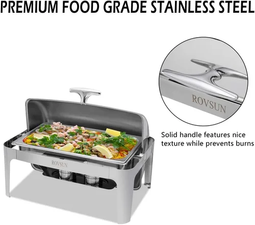 Miniatura 2 de ROVSUN Juego de bufé de platos para rozar platos de 9 cuartos de galón de acero inoxidable, juego rectangular NSF con bandeja para alimentos