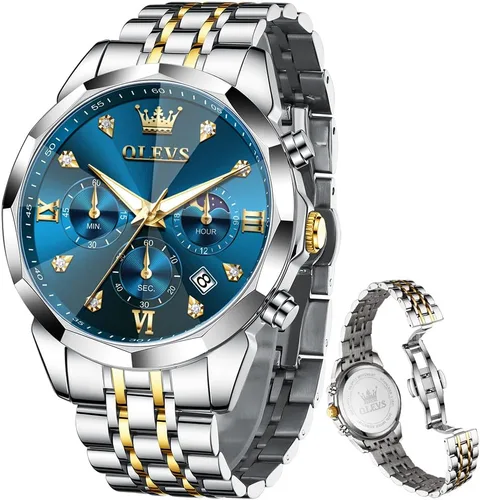 Miniatura 12 de OLEVS - Relojes para hombre de diamantes de lujo, casual, esfera grande, acero inoxidable, impermeable, para negocios, de vestir, analógico