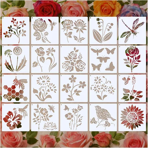 Miniatura 9 de Plantillas temáticas de abejas, 6 unidades, plantillas reutilizables de pintura de panal y girasol para arte de pared, pintura de muebles