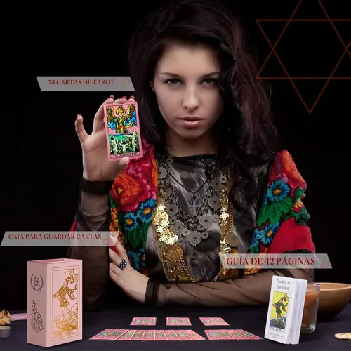 Miniatura 2 de Tarjetas de tarot para principiantes, cartas de tarot rosas con libro guía lámina dorada con significados en ellos, 78 cartas de tarot clásicas