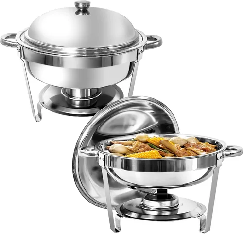 Plato para bufé, servidores redondos de 6 cuartos de galón y calentadores de alimentos, servidores de rozaduras de acero inoxidable para fiestas,