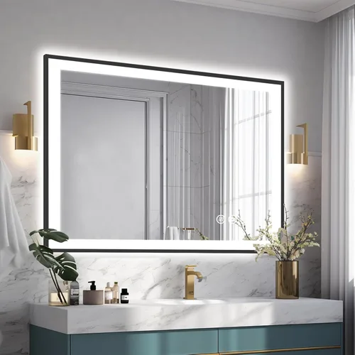 Miniatura 41 de EchosLife Espejos de baño LED de 20 x 28 pulgadas para pared, marco de aluminio negro (frontal y retroiluminado), espejo de tocador antivaho