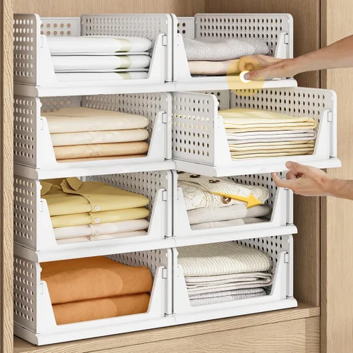 Pinkpum Paquete de 5 organizadores apilables de plástico para almacenamiento y cajones de almacenamiento para armario, cocina, baño, oficina, color