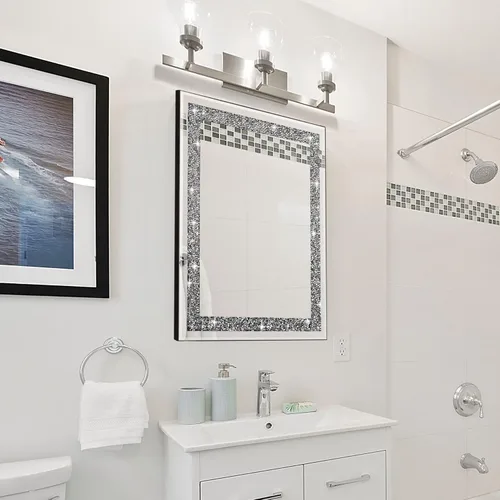 Miniatura 3 de Ruomeng Espejo de pared rectangular, 16 x 20 pulgadas, diamante de cristal aplastado, baño, entrada y dormitorio