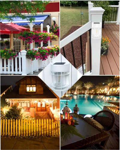 Miniatura 8 de Luces Solares de Valla, 8 Piezas de Luz de Cubierta Alimentadas por Energía Solar, Luces Solares Impermeables para Exteriores Decorativas