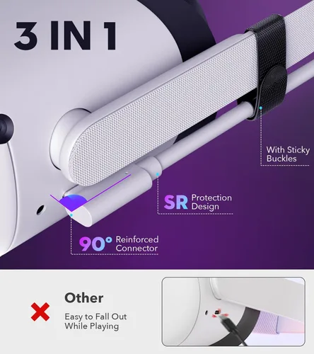 Miniatura 7 de YRXVW Cable de enlace de 10 pies compatible con Meta/Oculus Quest 3S, Quest 3, Quest 2/Pro, PICO 4 accesorios VR, cable de carga y cable de datos