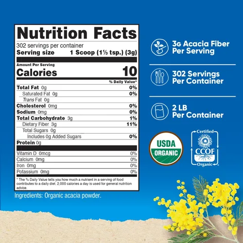 Miniatura 2 de Nutricost Polvo de fibra de acacia orgánica (2 libras) - Certificado orgánico por USDA, sin OMG, sin gluten