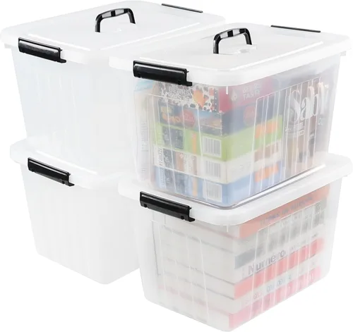 Miniatura 7 de Bringer - Paquete de 4 cajas de plástico transparente, contenedor de almacenamiento de 18 L con asa top carrying handle, secure latching buckles