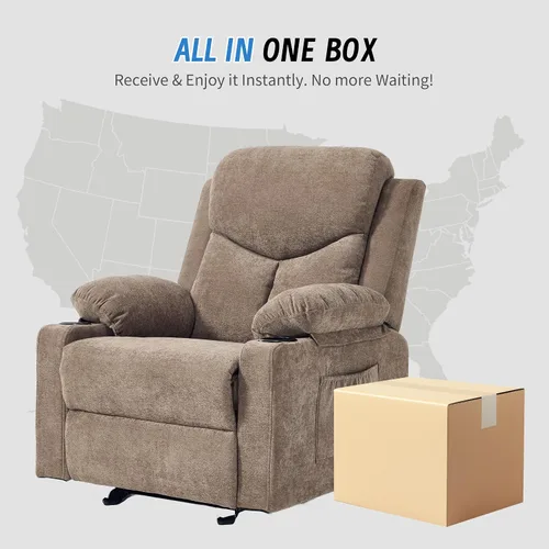 Miniatura 9 de Silla mecedora manual reclinable para adultos con masaje vibratorio, sillas reclinables deslizantes para sala de estar y dormitorio, sofá reclinable
