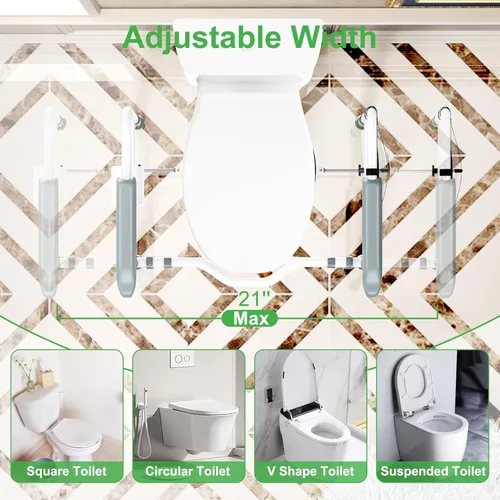 Miniatura 2 de Rieles de seguridad plegables para inodoro para personas mayores, marco de seguridad de inodoro ajustable en altura, riel de baño resistente