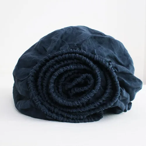Miniatura 14 de S VICTORY SYMBOL Sábana bajera de lino 100% 78"x80" Funda de colchón 1 pieza, bolsillo profundo de 16 pulgadas, ropa de cama de lino francés natural