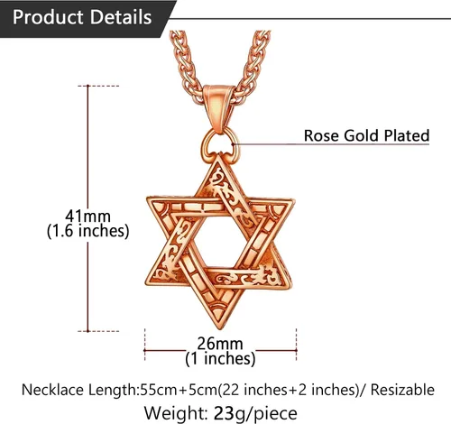 Miniatura 142 de U7 - Collar con Estrella de David para hombres y mujeres, dije hexagonal de acero inoxidable con cruz/piedra de rubí/collares clásicos judíos