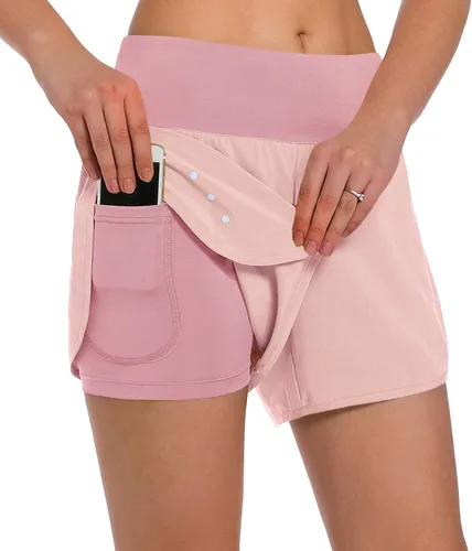 Miniatura 12 de Ksmien - Pantalones cortos de correr 2 en 1 para mujer, ligeros, para entrenamiento, gimnasio, yoga, forro con bolsillos para teléfono