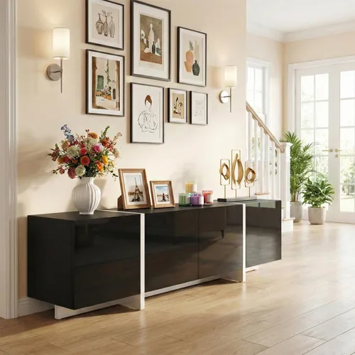 Miniatura 8 de holzart Soporte de TV moderno de alto brillo de 67 pulgadas de ancho para TV de 60/65/70/75 pulgadas, elegante centro de entretenimiento