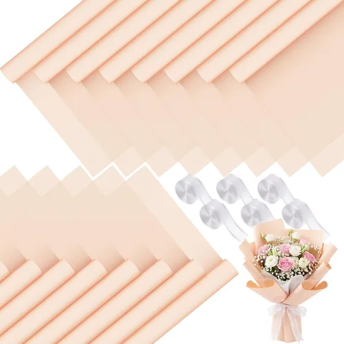 Miniatura 7 de Sabary 120 hojas de papel de regalo de flores, color puro, impermeable, papel de embalaje floral con cinta de 196 pulgadas, suministros de ramo