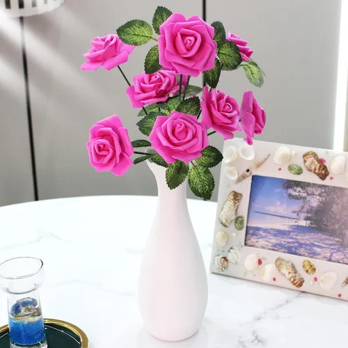Miniatura 7 de 100 piezas de 5 cm de flores artificiales de espuma falsa en cabeza de rosa para decoración del hogar, ramo de novia, despedida de soltera, centro