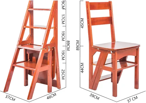 Miniatura 7 de U&Q - Silla plegable de madera maciza, escalera de biblioteca portátil de 4 escalones, silla plegable convertible para adultos, oficina, hogar