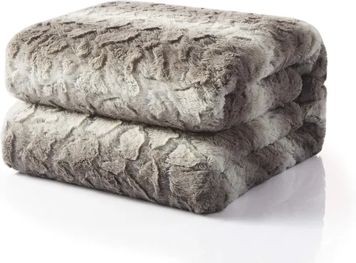 Miniatura 13 de Tache - Manta de piel sintética gris para sofá, manta mullida con textura burbujeante a rayas en relieve, cálida, súper suave y esponjosa, manta