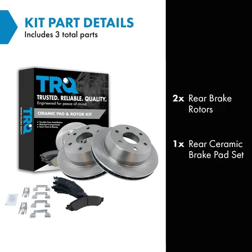 Miniatura 2 de TRQ Kit de rotor de freno trasero y pastillas de cerámica Posi premium compatible con camioneta Chevy GMC