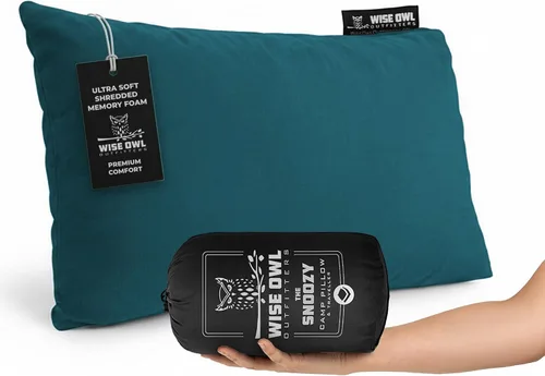 Wise Owl Outfitters - Almohada de camping - Almohada de espuma viscoelástica para viajes en avión, senderismo, mochilero y uso al aire libre - Verde