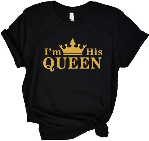 Miniatura 4 de ANRevelinCN Camiseta de pareja con texto en inglés I'm his Queen I'm her King (If You Need King and Queen, Please Separe Their Purchasing)