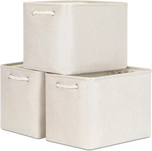 Miniatura 59 de Bidtakay Cestas de almacenamiento de tela con asas [paquete de 2] organizador de lona grande de 16 x 11.8 x 11.8 pulgadas, canastas altas plegables