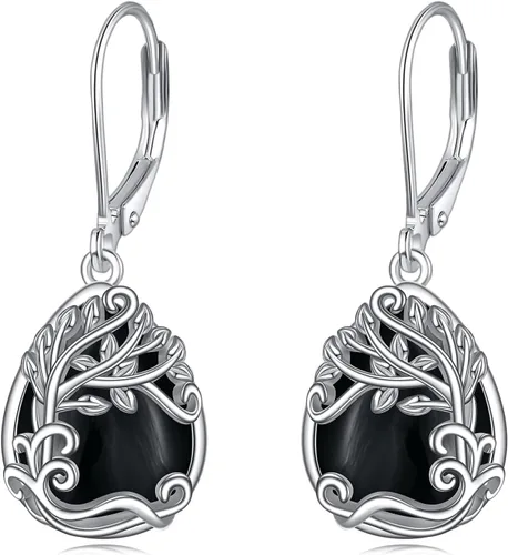 Miniatura 247 de Aretes colgantes con forma de lágrima de filigrana de piedra lunar de plata de ley 925 con cierre de palanca para mujer, regalos de joyería