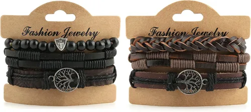 Miniatura 2 de HZMAN Pulseras de cuero genuino con diseño de árbol de la vida para hombres y mujeres, diseño de ojo de tigre, piedra natural, cuentas de roca