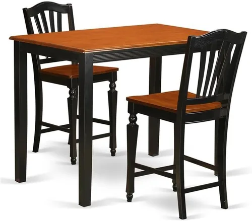Miniatura 10 de East West Furniture YACH3-BLK-C - Juego de mesa de comedor de 3 piezas de altura para mostrador de cocina contiene una mesa de comedor rectangular