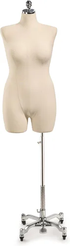 Miniatura 19 de TSC - Maniquí de forma de vestido de exhibición femenina en lienzo natural sobre base metálica con ruedas (bronce, grande)