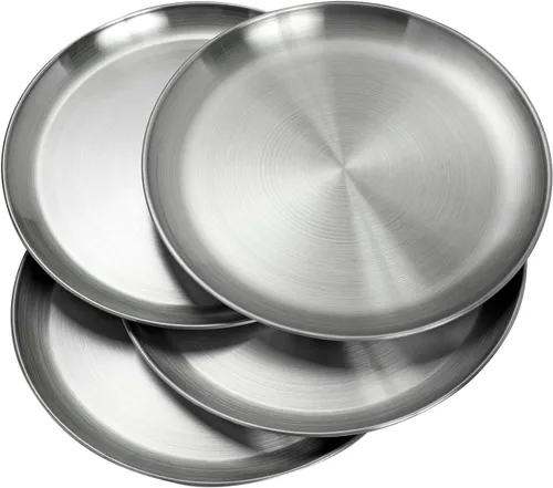 Miniatura 4 de CAMBUY Juego de platos de acero inoxidable de 10 pulgadas, platos de metal ligeros irrompibles para cena, no tóxicos, aptos para lavavajillas, sin