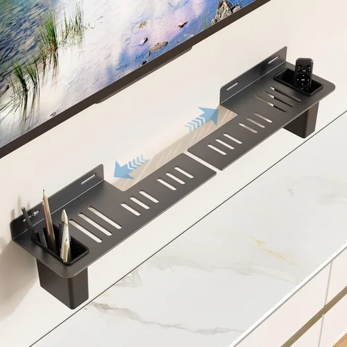 BYMECOST Soporte de barra de sonido de acero resistente debajo del televisor con 2 cajas de almacenamiento, universal de 88 libras, apto para barras
