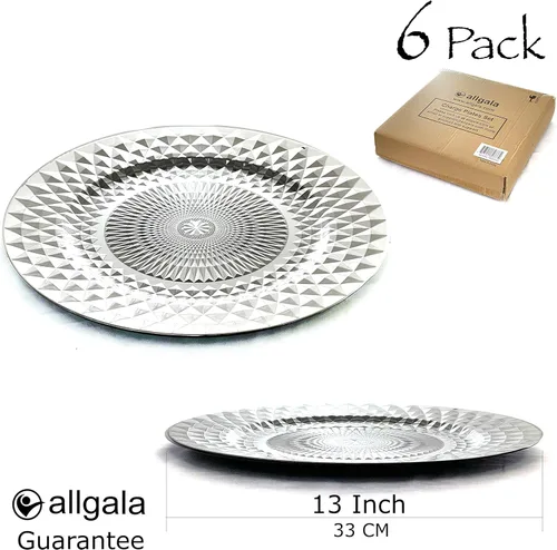 Miniatura 2 de Allgala Placas de carga, 13 pulgadas, paquete de 6 unidades de plástico resistente con patrón de diamante brillante para boda, plata-HD80402 Plateado