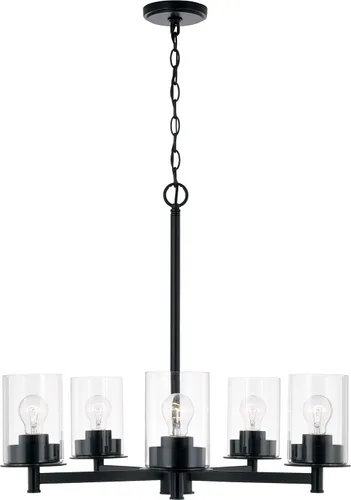 Miniatura 6 de HomePlace Lighting 446851AD-532 Mason - Candelabro redondo de cristal transparente de transición, 5 luces, 500 vatios totales, 24 pulgadas de alto x