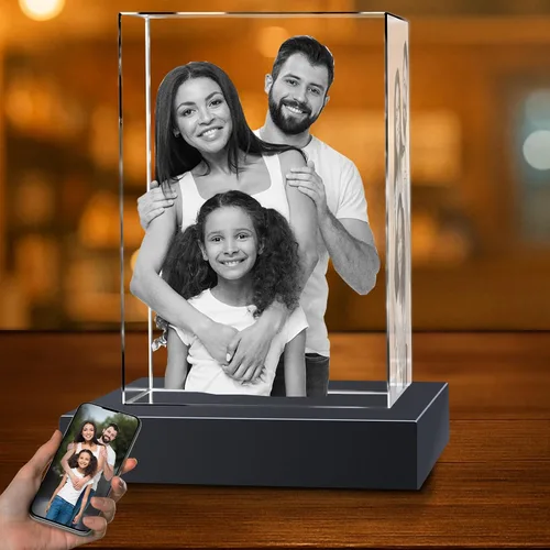 Miniatura 25 de Regalos de foto 3D de cristal personalizados con láser grabados en 3D, marcos de foto personalizados de cristal para aniversario, cumpleaños, boda