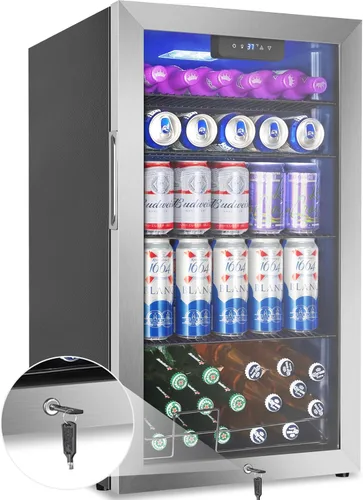 Miniatura 32 de Refrigerador de bebidas para 128 latas, 3.2 pies cúbicos con puerta de vidrio para bebidas, cerveza, soda, vino, pequeño refrigerador de cerveza