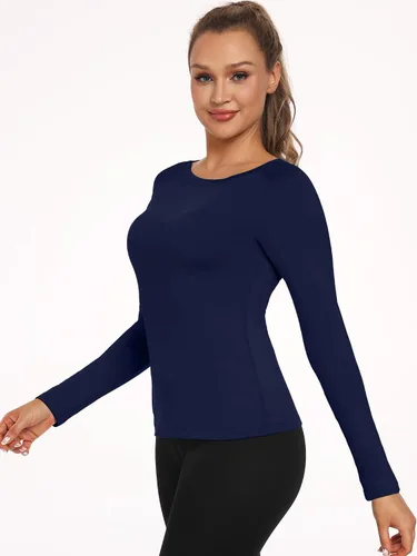 Miniatura 60 de CADMUS Paquete de 1 o 3 camisetas de entrenamiento de manga larga para mujer, camiseta de compresión de ajuste seco para correr