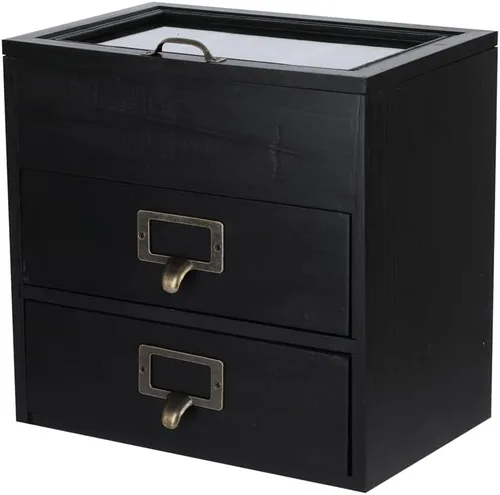 Miniatura 11 de Caja de almacenamiento de madera, organizador de escritorio rústico con 3 cajones, accesorios de escritorio de oficina, estante grande