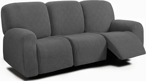 ULTICOR - Juego de 8 fundas para sofá reclinable de jacquard, fundas para sofá reclinable elásticas para 3 cojines, gruesas, suaves, lavables Gris