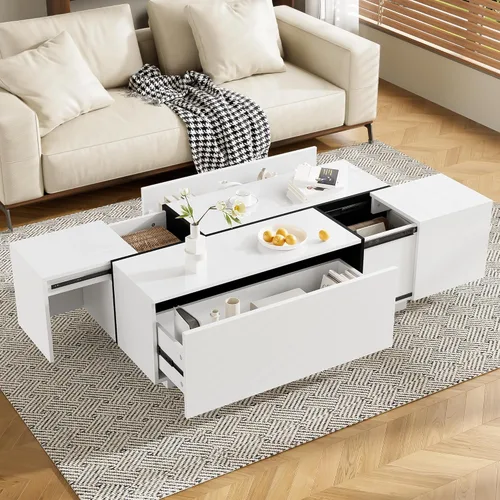 Miniatura 12 de Merax Mesa auxiliar, mesa auxiliar extensible con 2 espacios de almacenamiento ocultos y 2 cajones, mesa central multifuncional con acabado