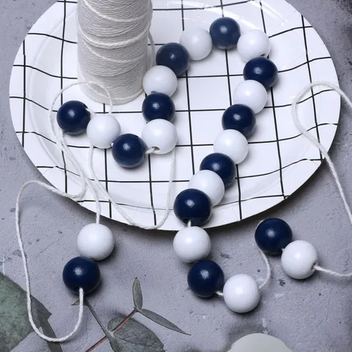 Miniatura 6 de Cuentas de madera para decoración del hogar, 60 cuentas, 0.78 pulgadas, agujero de 0.78 pulgadas, cuentas espaciadoras de madera redondas pintadas