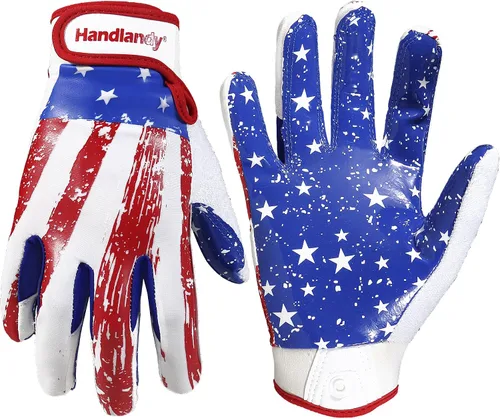 Miniatura 10 de HANDLANDY Guantes de fútbol americano juvenil para niños y niñas, guantes de receptor abierto pegajosos para niños, guantes de fútbol americano