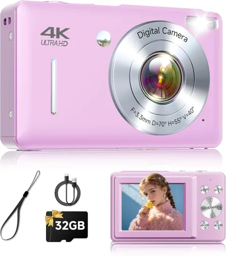 Miniatura 8 de Cámara digital, 44MP FHD 1080P apunta y dispara, cámara digital con antivibración, pequeña cámara digital con detección facial, tarjeta SD de 32 GB